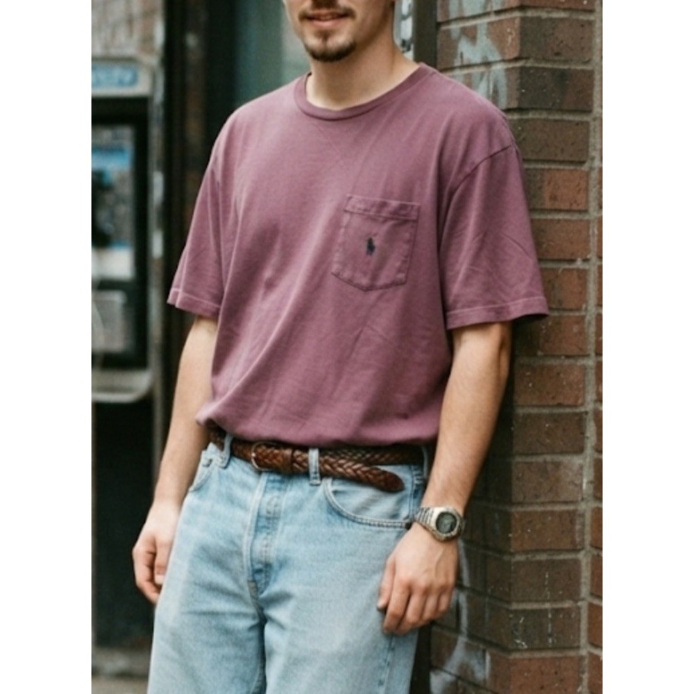 Vintage Polo Ralph Lauren Pocket T Shirt Plum Single Stitch USA Made Old Money